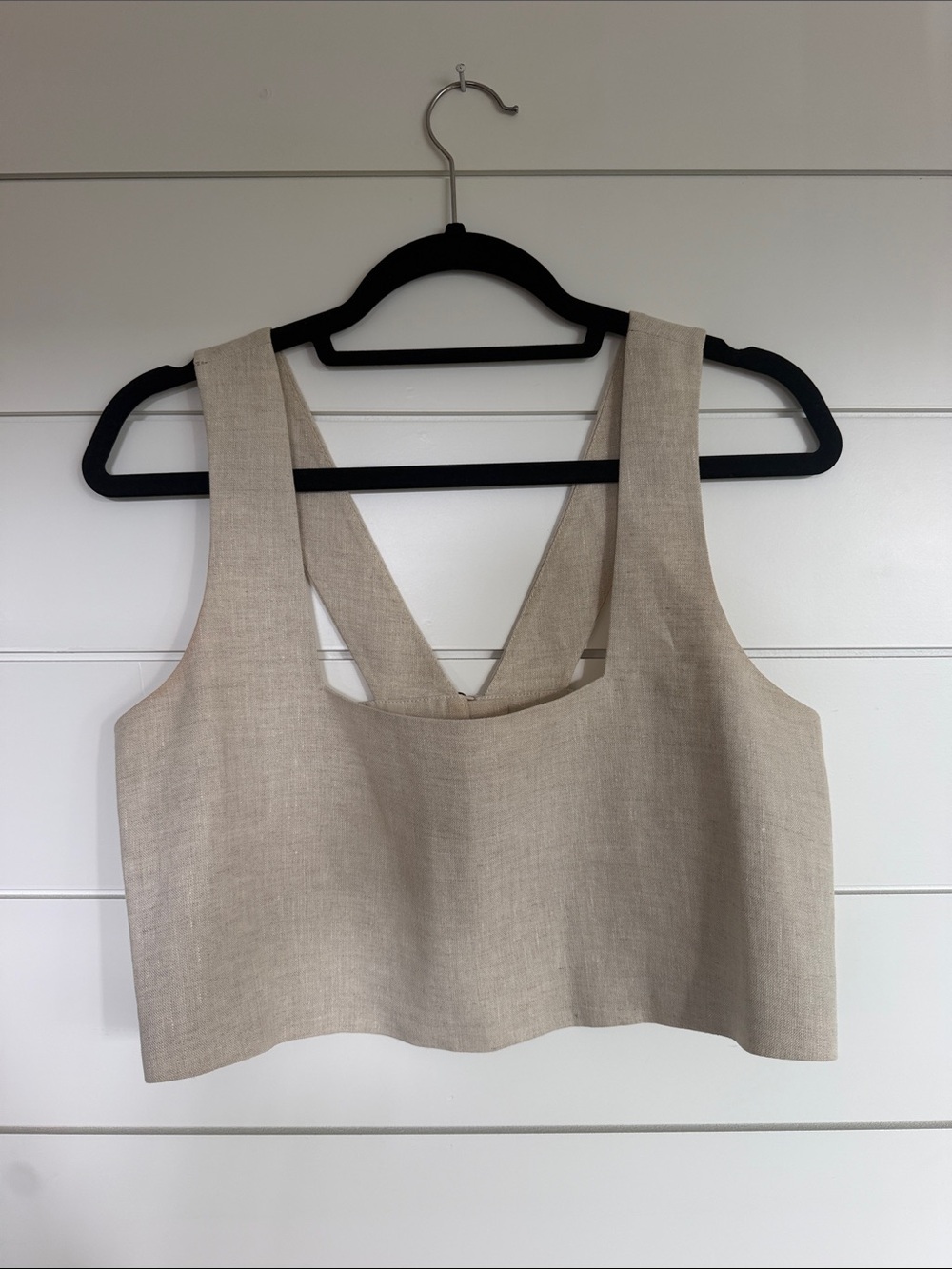 L'Academie Beige Linen-Blend Crop Tank